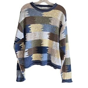 Vtg Christopher & Banks Large Sweater Mens Multicolor Abstract Stripe Cotton